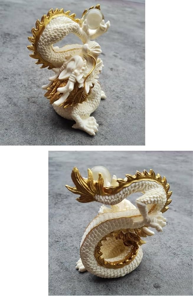 Amazon.co.jp: 龍の置物 水晶玉持ち金龍 五本爪 風水龍 龍神